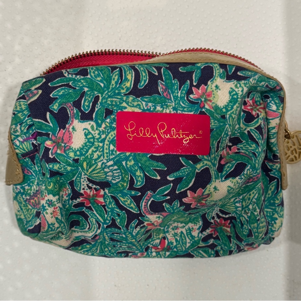 Lilly Pulitzer Blue and Pink Tropical Cosmetic Bag
